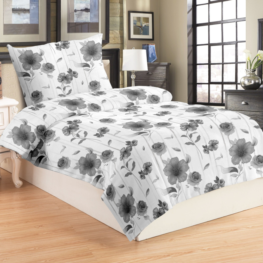 Mikroplyšové obliečky KVET šedo-biely